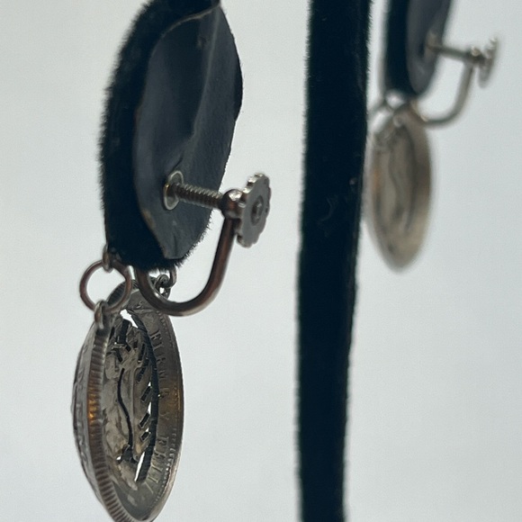 Puerto Rico 2 coin medallion clip sterling silver earrings Puerto Rico earrings - Picture 5 of 6